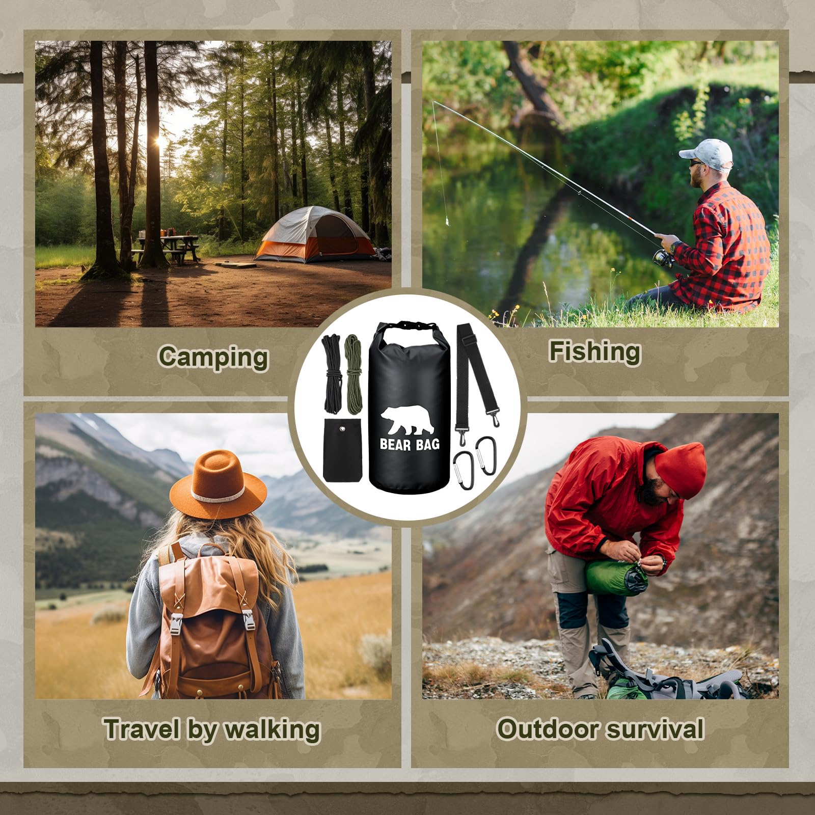 Foilswirl 1 Set Bear Food Bag For Camping Ultralight Food Hanging System Includes Waterproof Bear Bag, Nylon Ropes, Hooks For Ca