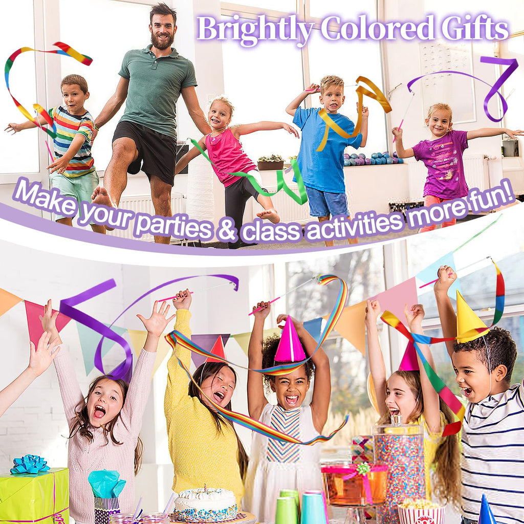 Pamase Dance Ribbons - 16 Packs Ribbon Wands With Non-Slip Handle For Kids, 6.6Ft Rhythmic Gymnastics Dancing Rainbow Twirler St