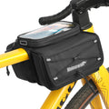 Rhinowalk Bike Top Tube Bag with Touch Screen Phone Pouch - Bicycle Frame Bag with Phone Holder, Double Side Pannier Zipper & Ma