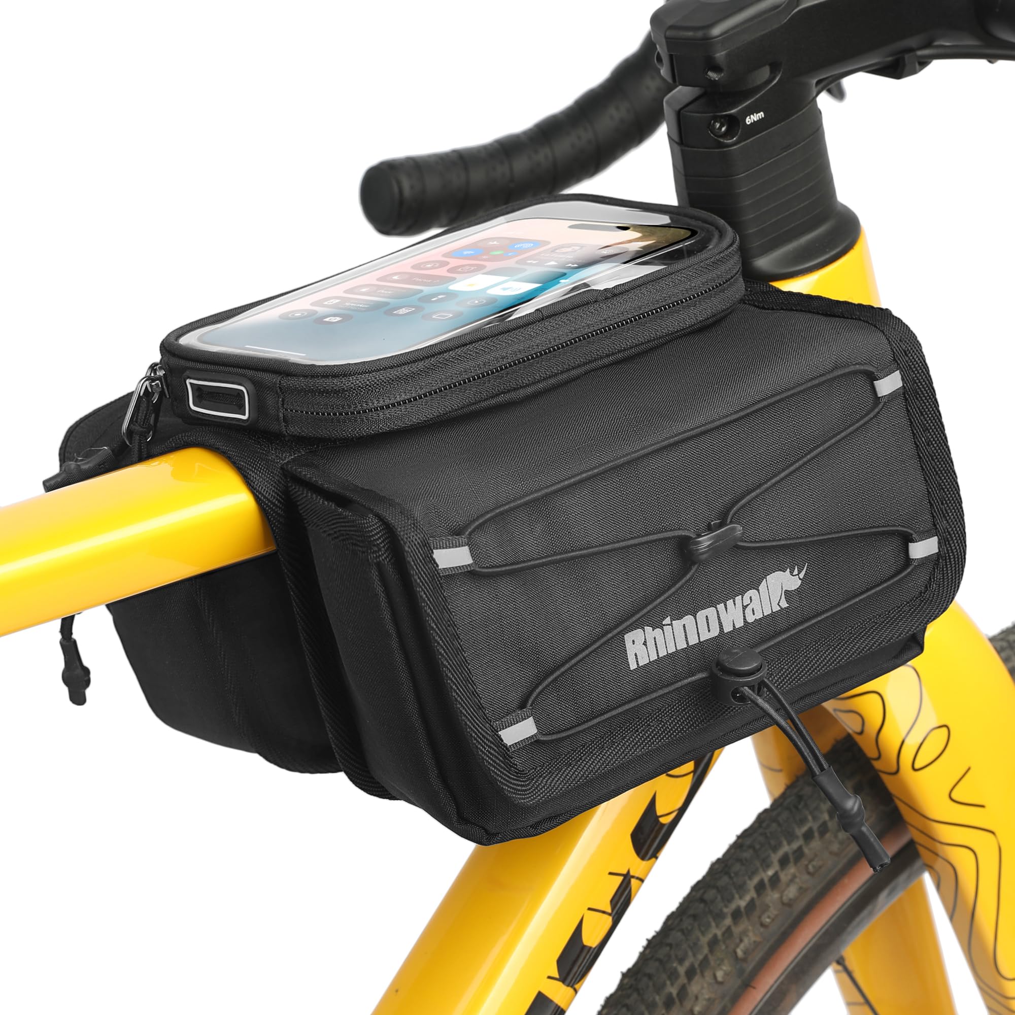 Rhinowalk Bike Top Tube Bag with Touch Screen Phone Pouch - Bicycle Frame Bag with Phone Holder, Double Side Pannier Zipper & Ma