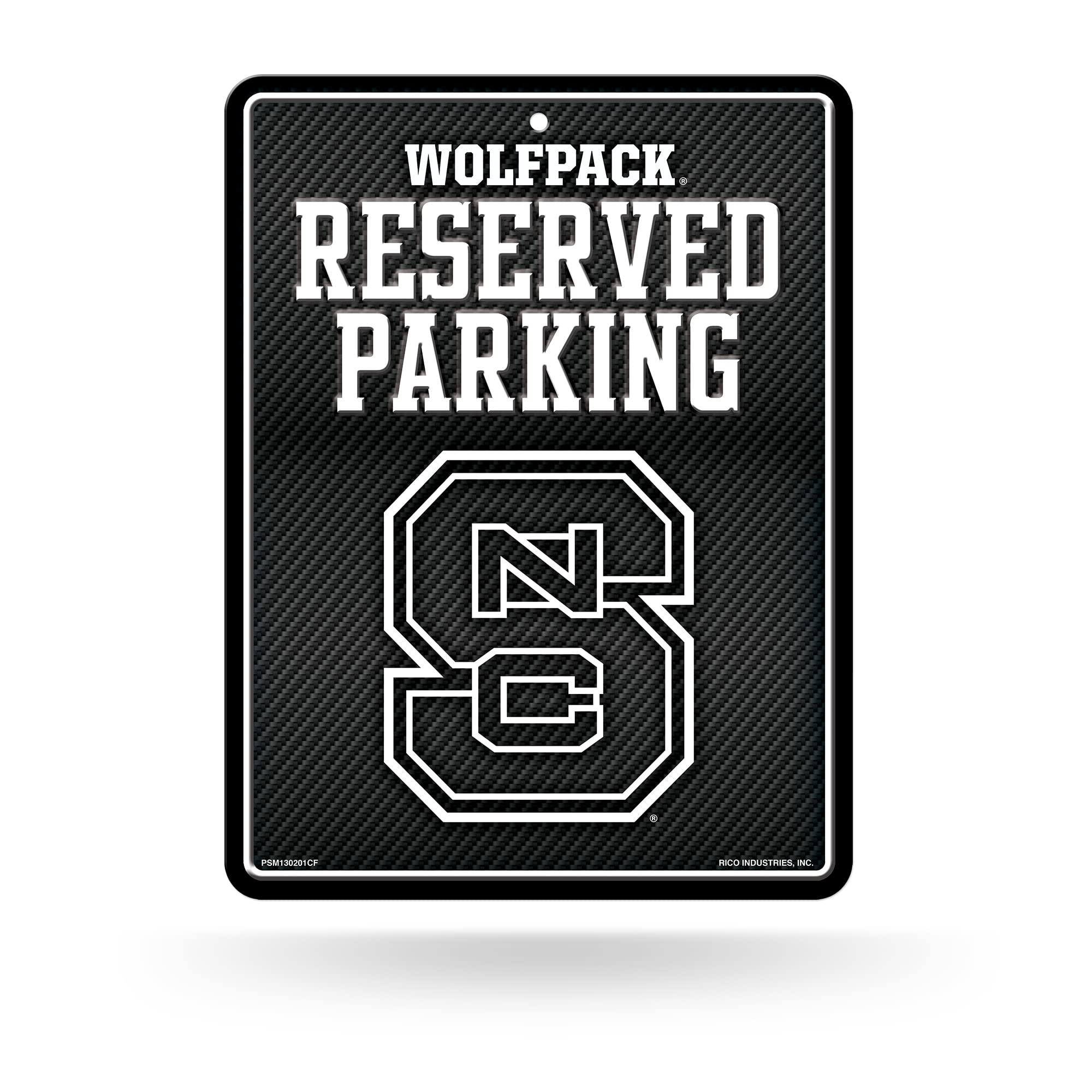 Rico Industries NCAA N.Carolina State Wolfpack Metal Parking Sign 8.5 x 11 Carbon Fiber Metal Parking Sign - Great for Man Cave,