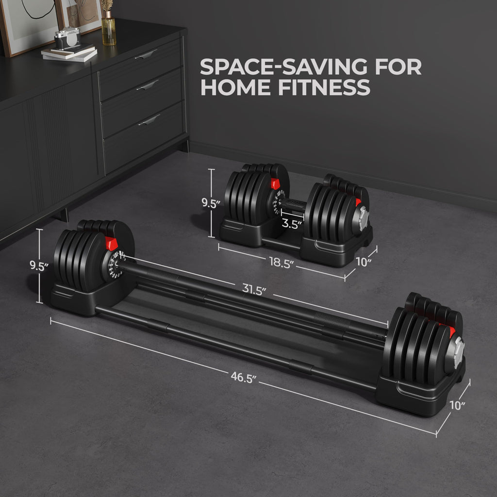 Yaheetech Adjustable Dumbbell Set 90lbs Fast Adjust Dumbbells 2 in 1 Dumbbell Weight Set Free Weight Set Used as Barbell, with T