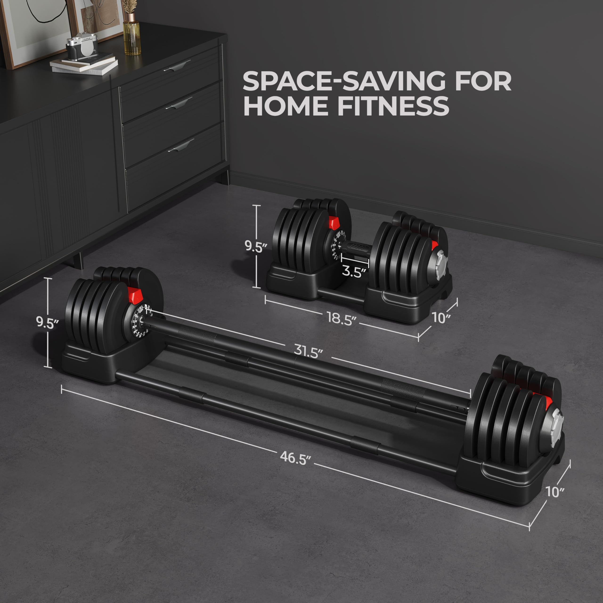 Yaheetech Adjustable Dumbbell Set 90lbs Fast Adjust Dumbbells 2 in 1 Dumbbell Weight Set Free Weight Set Used as Barbell, with T