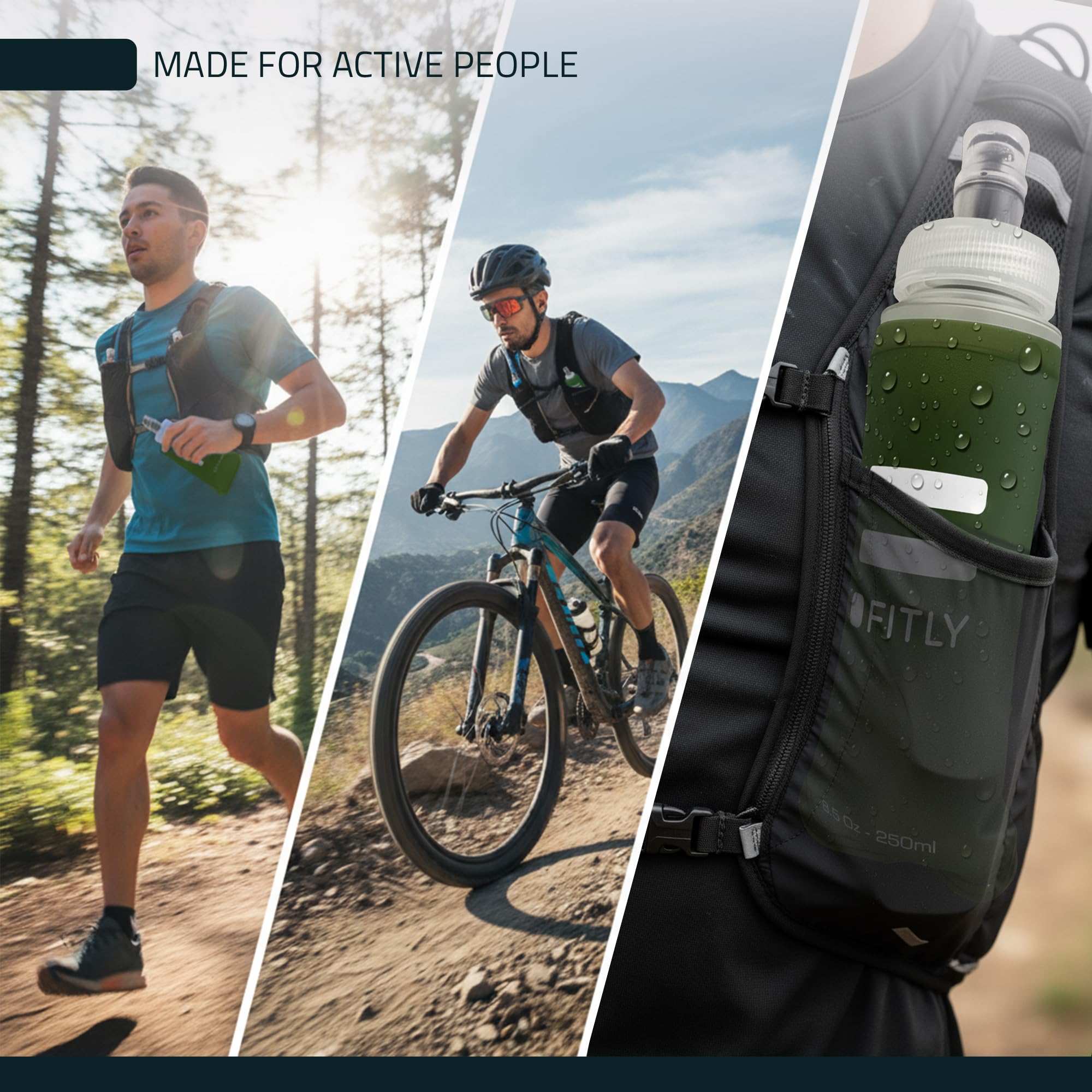 Soft Flask - 8.5 oz (250 ml) - Shrink As You Drink Pocket Soft Water Bottle for Hydration Pack/Running Vest - Folding Water Bott