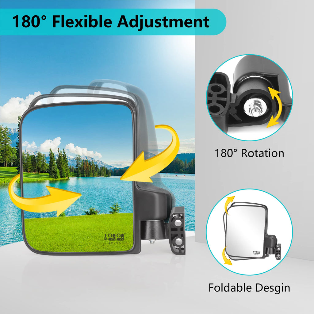 10L0L Golf Cart Mirror No Drilling Side Mirrors Universal For Club Car, Ezgo,Yamaha, Folding Side Rear View Mirrors Adjustable 1