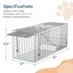 Homgarden Live Animal Cage Trap 32'' Steel Humane Release Rodent Cage For Rabbits, Stray Cat, Squirrel, Raccoon, Mole, Gopher, C