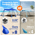 Rhino Valley Beach Tent, 10 X 10 Ft Beach Shade Upf50+ Protection, Beachcanopy With 8 Sandbags 4 Stability Poles, Outdoor Beach