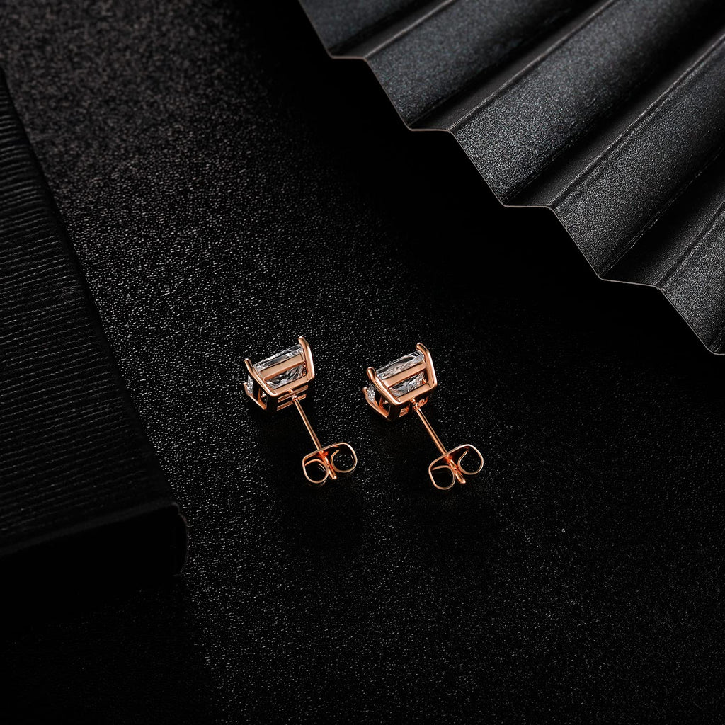 Mdfun 18K Rose Gold Plated Princess Cut Clear Cubic Zirconia Stud Earring Pack Of 5 Pairs