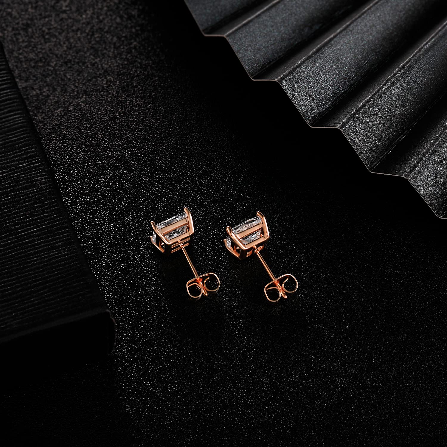 Mdfun 18K Rose Gold Plated Princess Cut Clear Cubic Zirconia Stud Earring Pack Of 5 Pairs