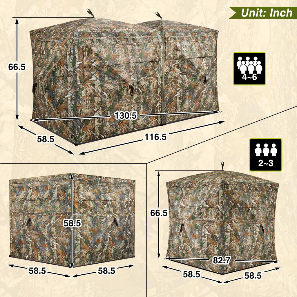 Tidewe Hunting Blind, Double Ground Blinds 270 See Through For 3-In-1 Use, 4-6 Person Pop Up Portable Hunting Tent Includes Carr