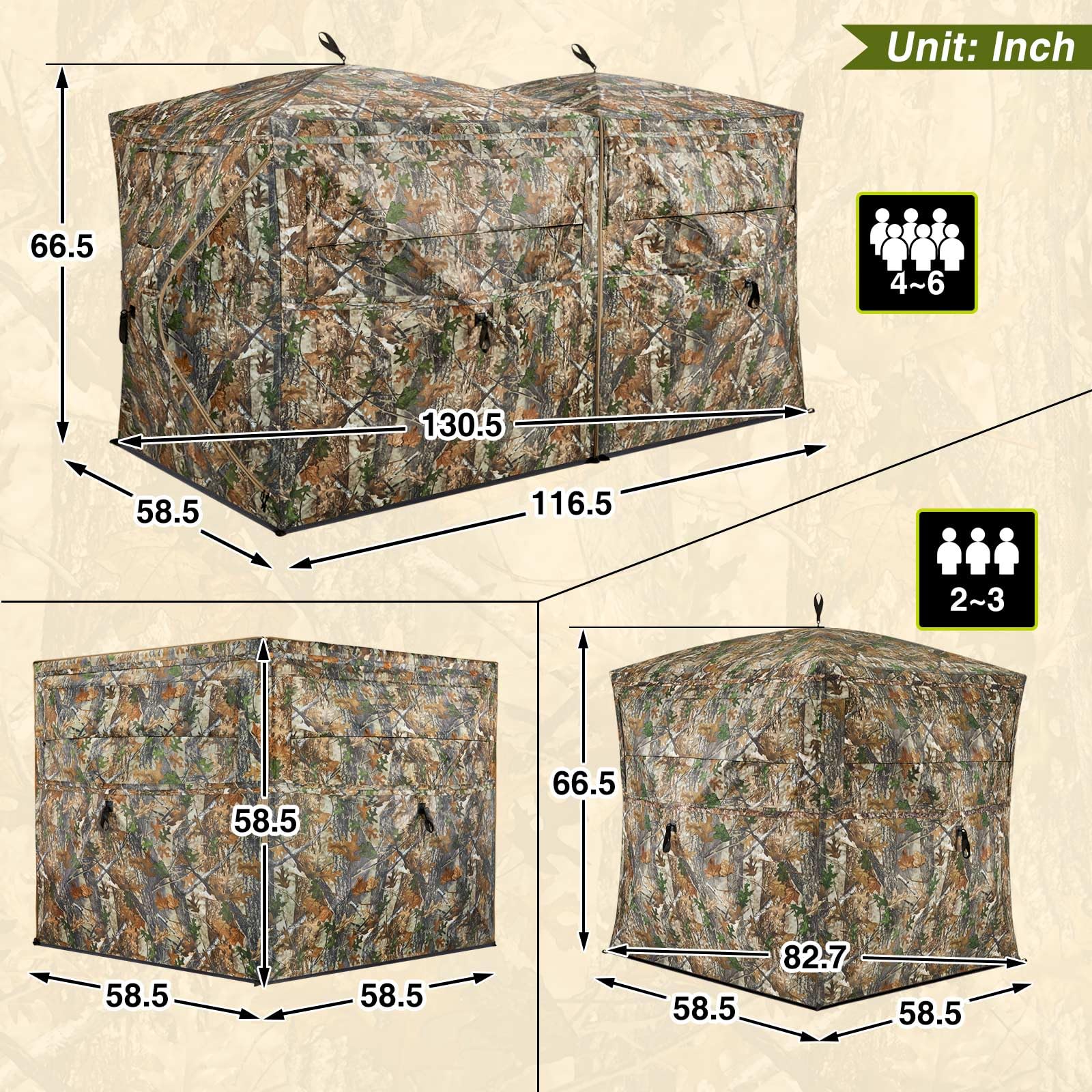 Tidewe Hunting Blind, Double Ground Blinds 270 See Through For 3-In-1 Use, 4-6 Person Pop Up Portable Hunting Tent Includes Carr