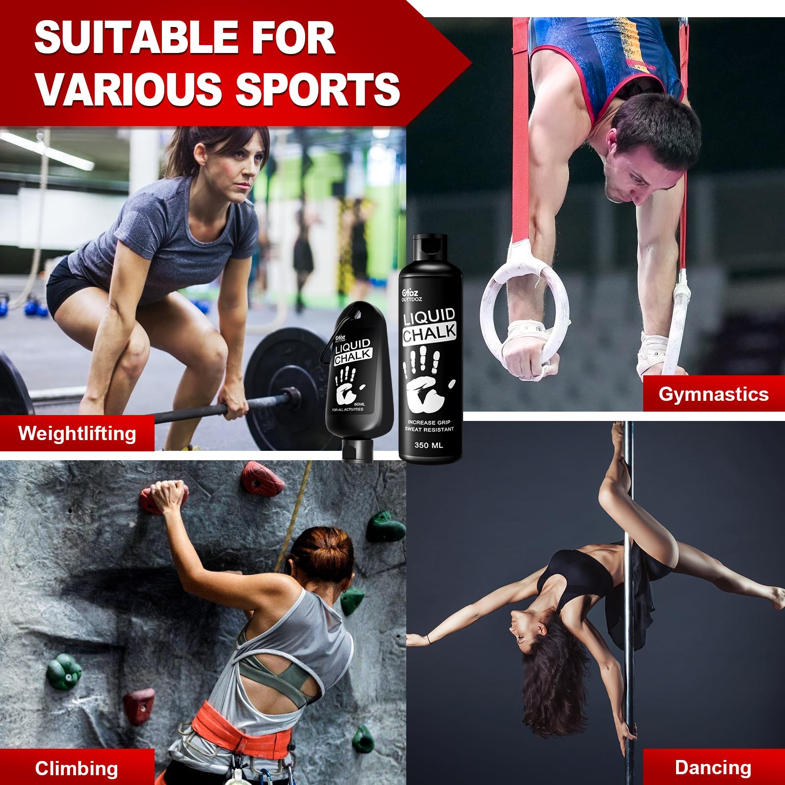 Outtdoz Superior Grip Liquid Chalk Mess-Free Gym Chalk For Weightlifting, Gymnastics, Rock Climbing, Dancing, Dries In Seconds.