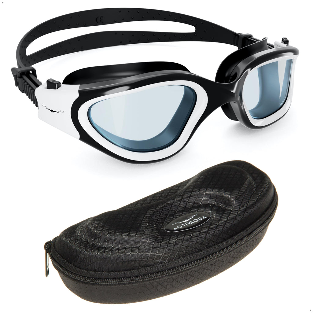 Aqtivaqua Swimming Goggles Swim Goggles For Adults Men Women Kids Youth Girls Boys Children Dx (Clear-Lenses White/Black-Frame)