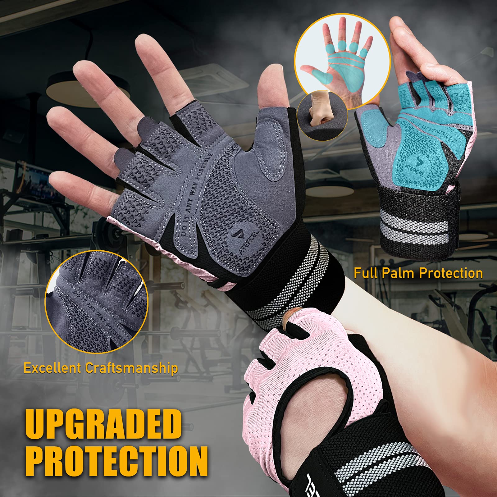 Atercel Fingerless Padded Palm Gloves Breathable With Wrist Support For Water Ski, Canoeing, Sailing, Jet Skiing, And Rowing For