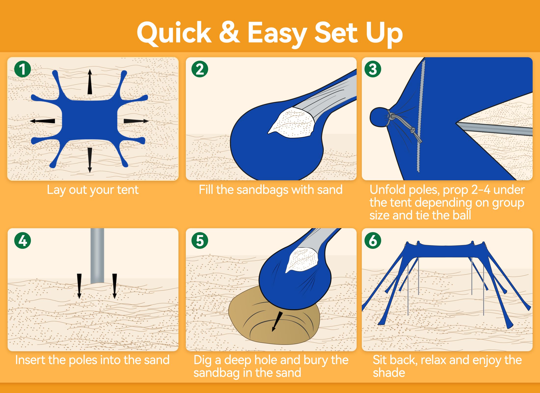 Vibemo Beach Tent, Beach Canopy Sun Shade With Upf50+ Uv Protection, 10X10Ft, Includes 8 Sandbags, Sand Shovel, Ground Pegs & 4