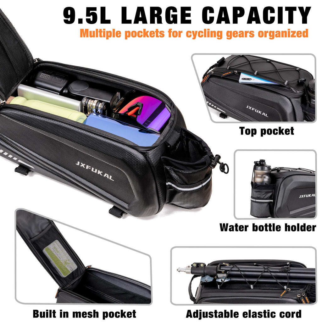 JXFUKAL Bike Bags for Bicycle Rear rack - 9.5L/17L/40L Hard Shell Waterproof Bike Ebike Trunk Pannier Saddle Seat Bag Carrier wi