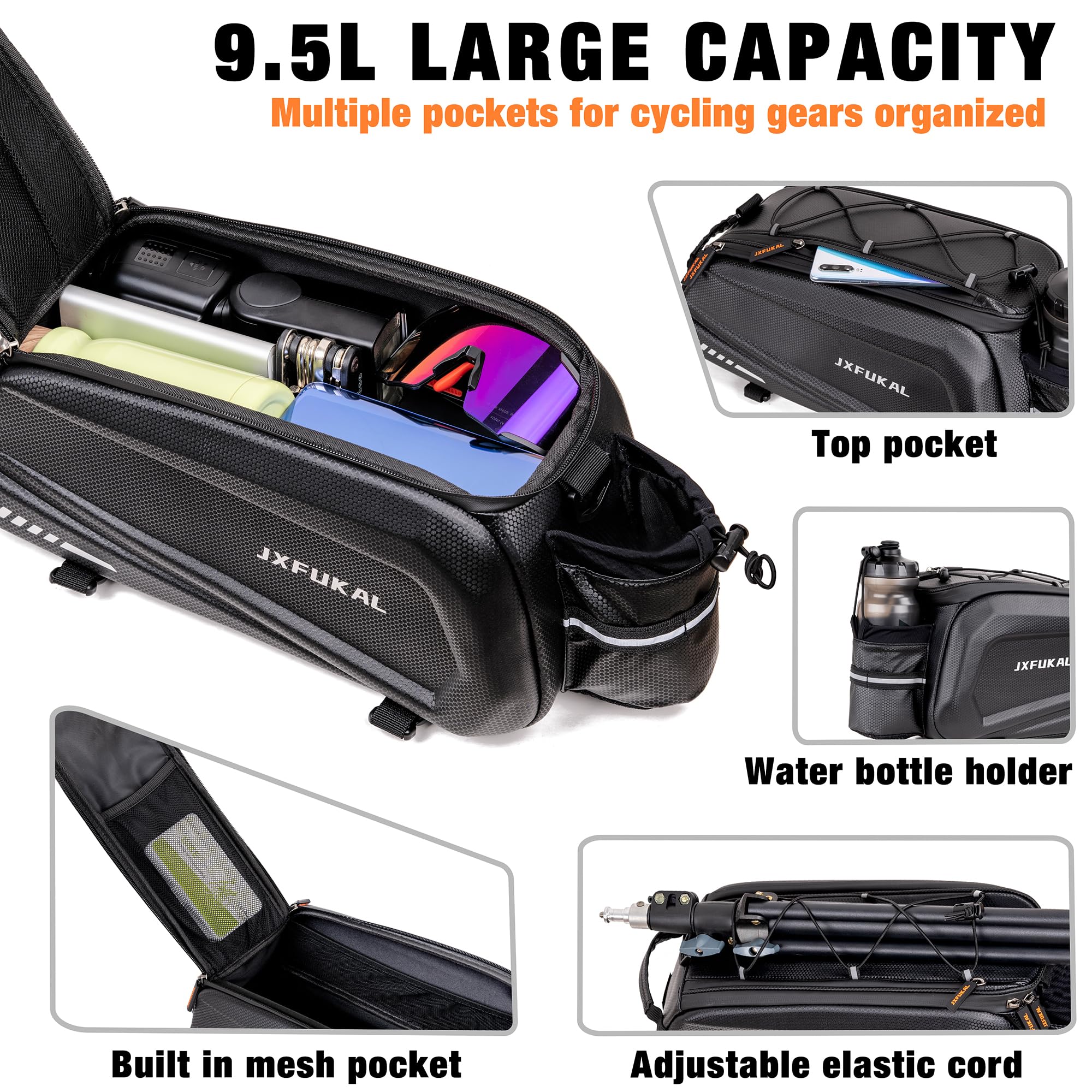 JXFUKAL Bike Bags for Bicycle Rear rack - 9.5L/17L/40L Hard Shell Waterproof Bike Ebike Trunk Pannier Saddle Seat Bag Carrier wi