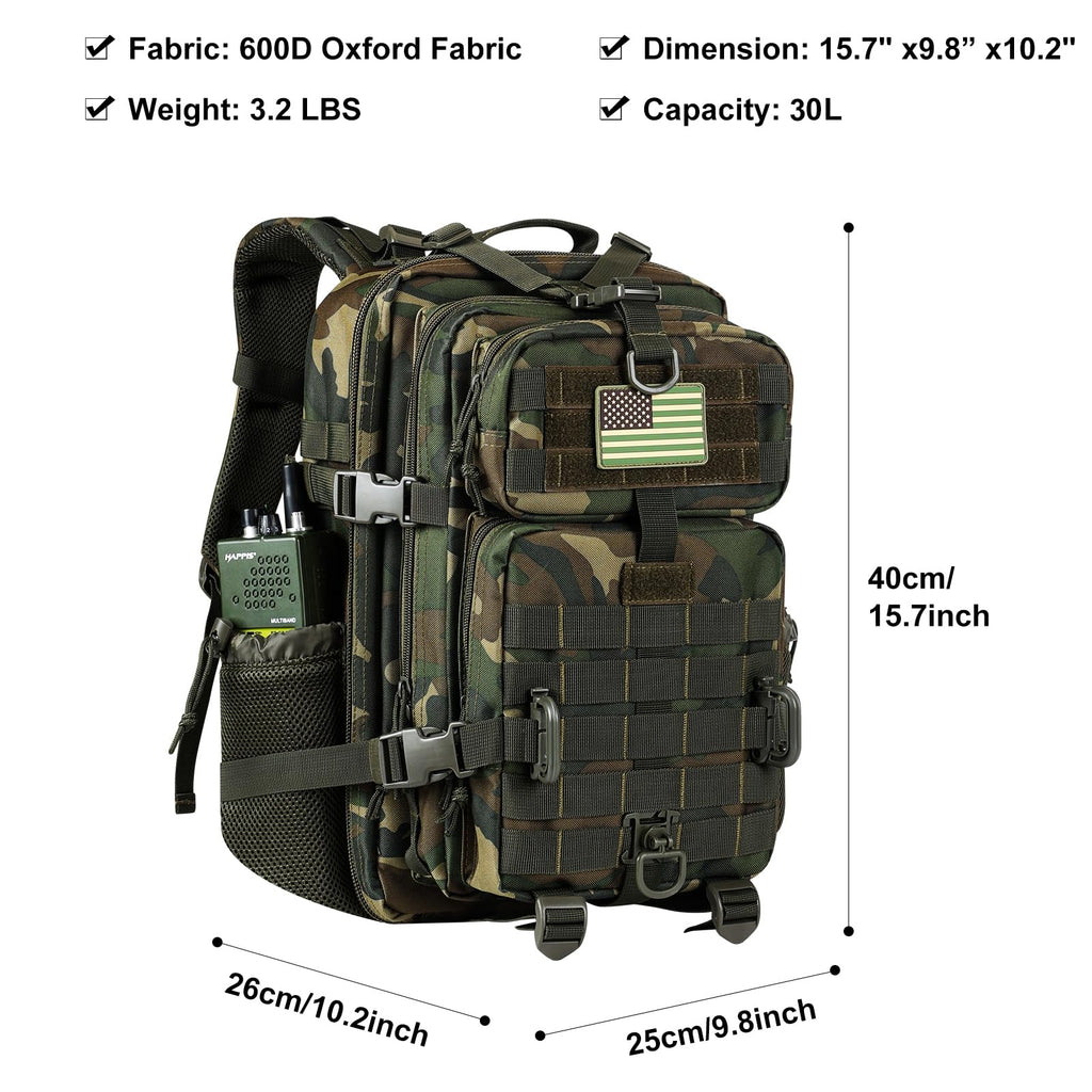 Hannibal Tactical 30L Molle Assault Pack, Tactical Backpack Military Army Camping Rucksack With Bottle Holder, 3-Day Pack, Us Wo