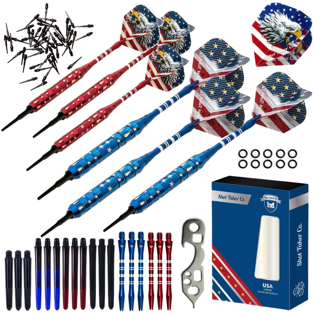 Soft Tip Darts Set - Professional Darts For Electronic Dartboard - Includes Brass Barrels + Plastic & Aluminum Shafts + Rubber O