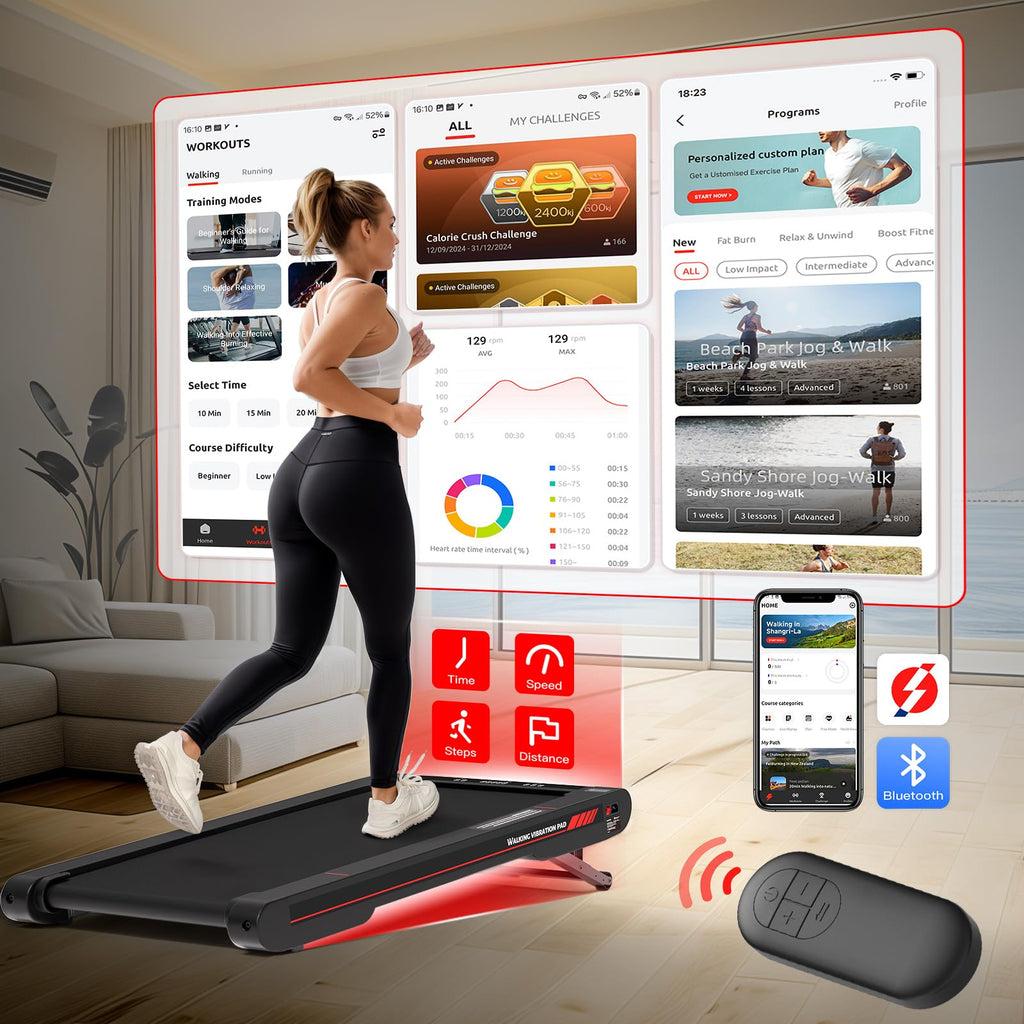 Sperax Walking Vibration Pad with Manual Incline,4-in-1 Under Desk Treadmill with APP Vibration Machine, Suitable for Home and O
