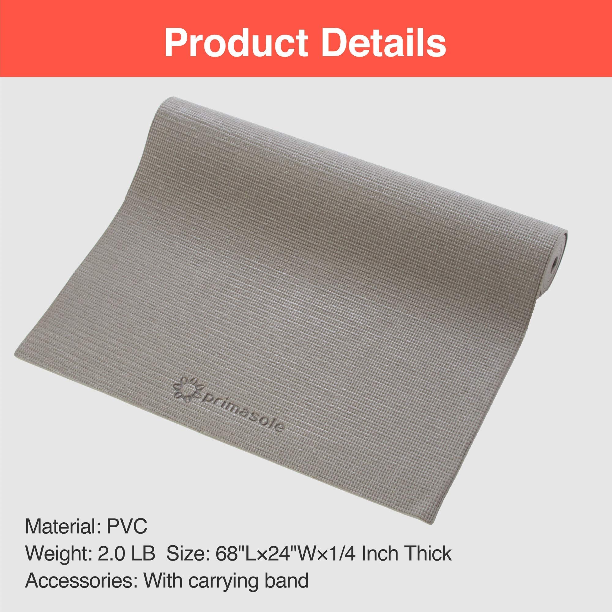 Primasole Yoga Mat With Carry Strap For Yoga Pilates Fitness And Floor Workout At Home And Gym 1/4 Thick (Earth Brown Gray Color