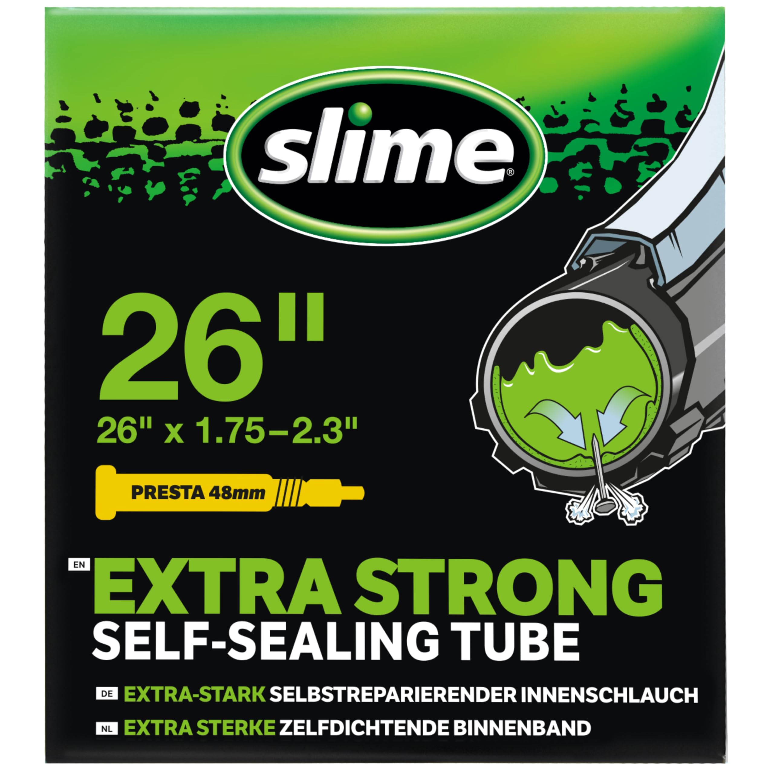 Slime Self-Healing 26/1.75-2.125 Bicycle Tube with PRESTA VALVE