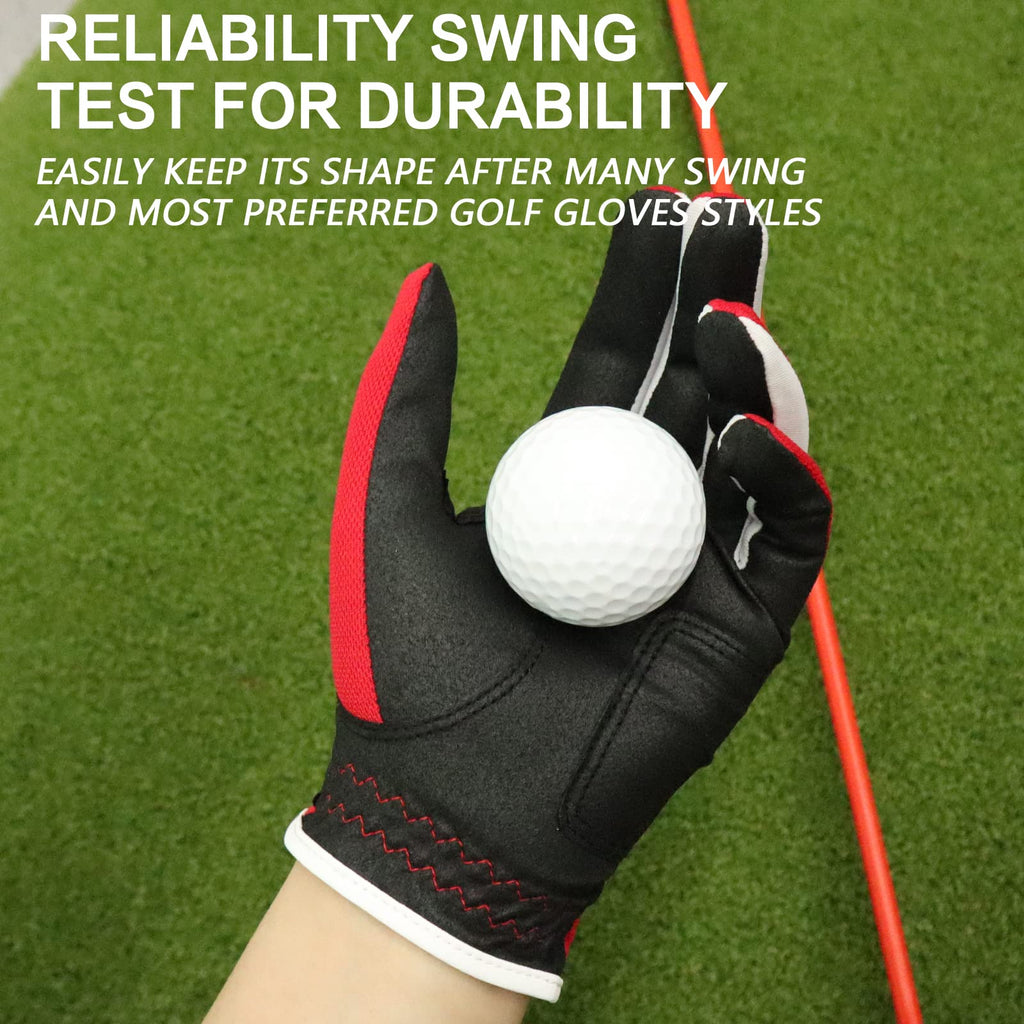 Finger Ten Junior Kids Dura Feel White Blue Red Yellow Golf Gloves Extra Value 2 Pack (Large Red, Left)