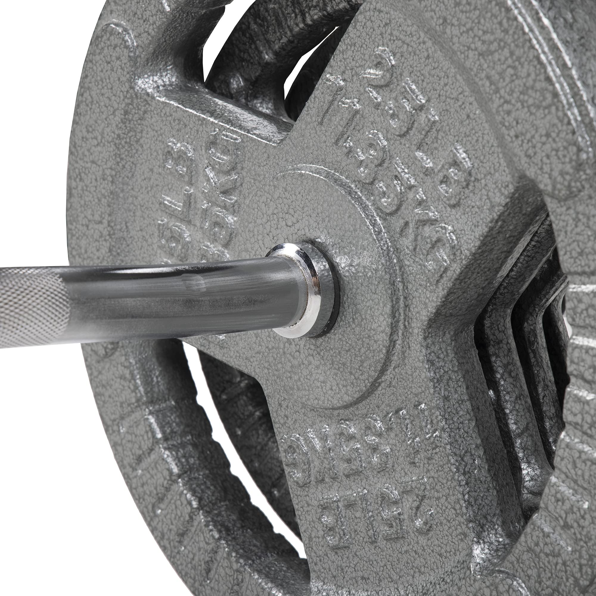 Signature Fitness Cast Iron Standard Weight Plates Including 5Ft Standard Barbell With Star Locks, 95-Pound Set (85 Pounds Plate