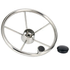 Amarine Made 5-Spoke 13-1/2 Inch Destroyer Style Stainless Boat Steering Wheel With M Size Knob - 9310Srf1