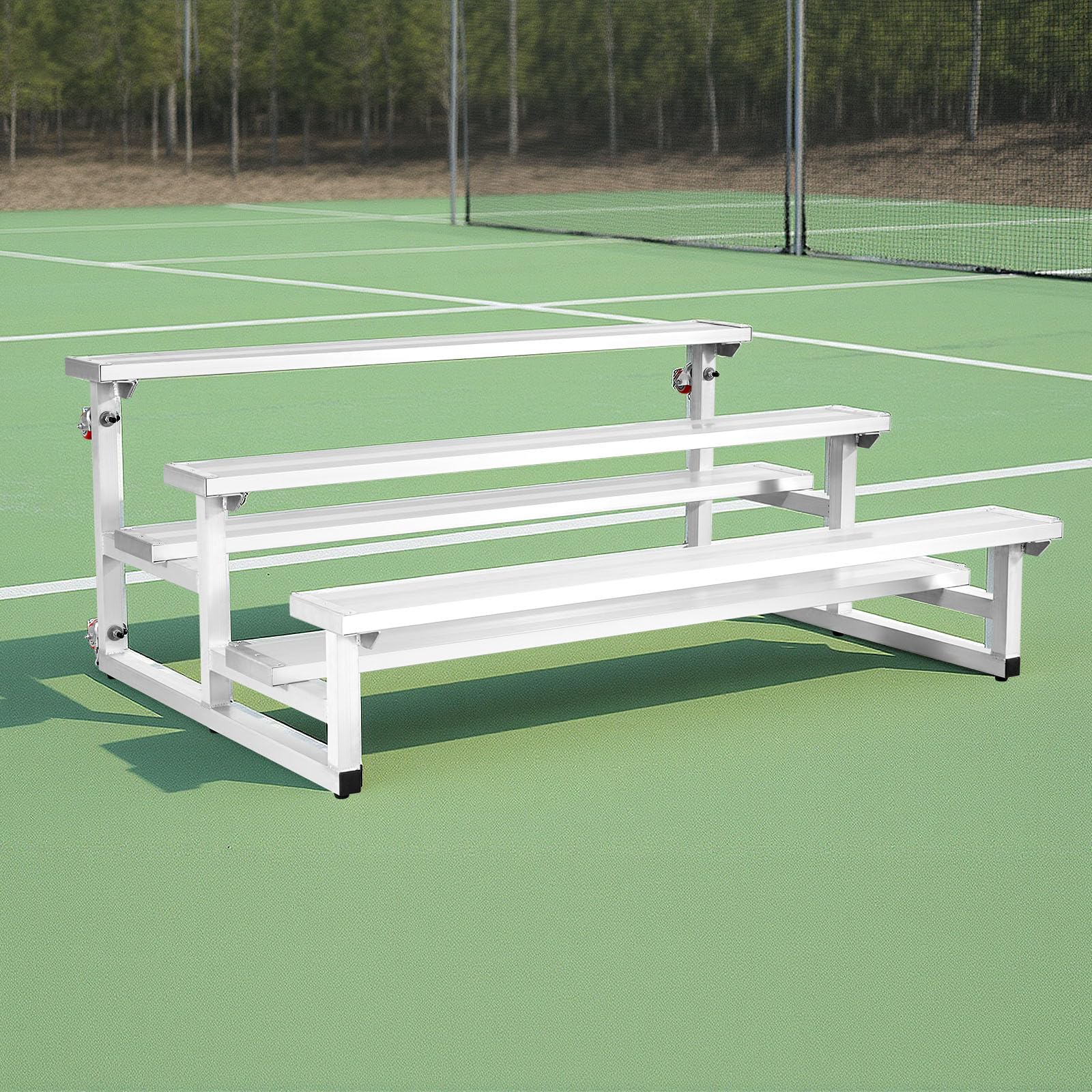VEVOR Mobile Bleachers, 3-Row Tip-N-Roll Spectator Bleachers with 4 Swivel Casters, Heavy-Duty Aluminum Alloy Seating with Doubl