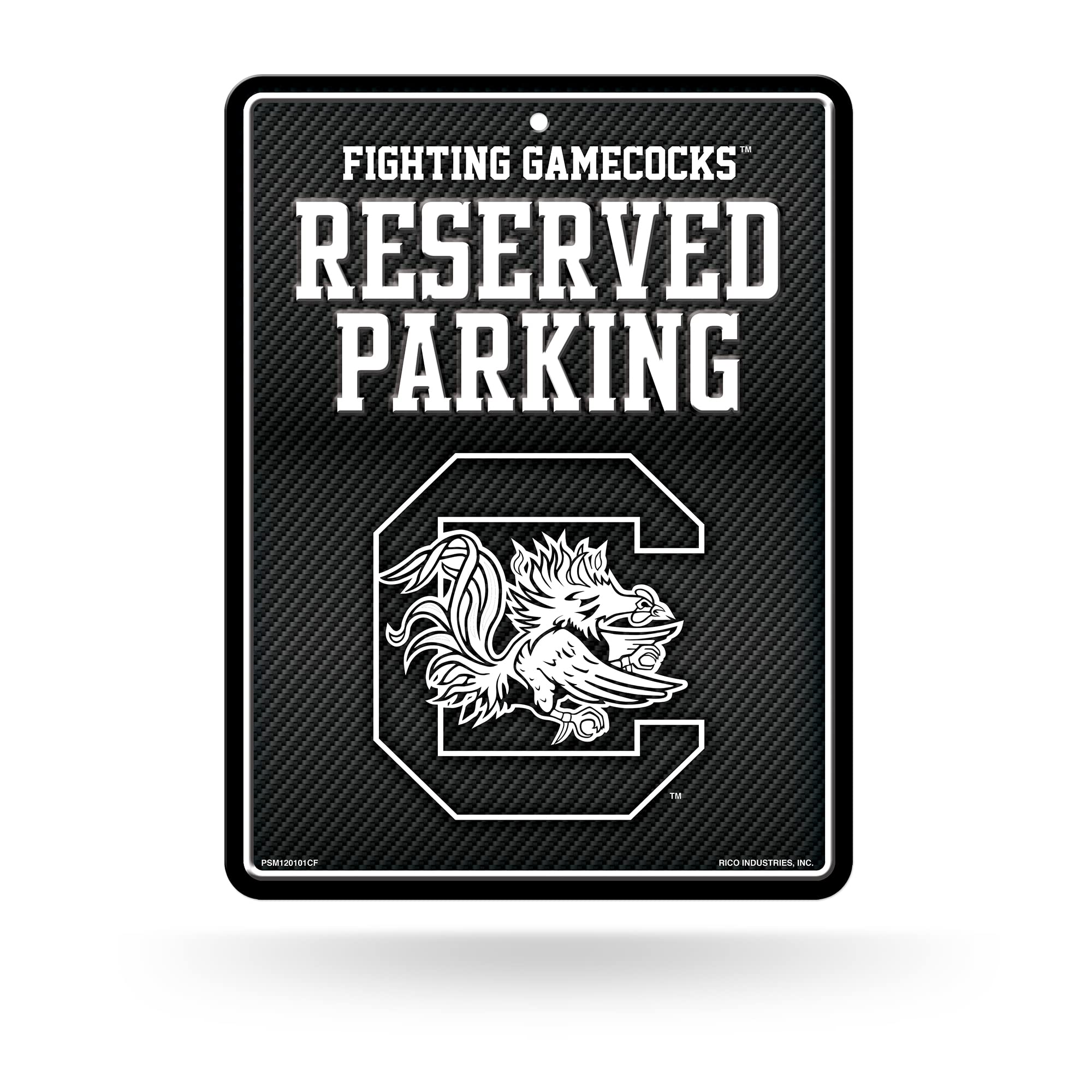 Rico Industries NCAA South Carolina Gamecocks Metal Parking Sign 8.5 x 11 Carbon Fiber Metal Parking Sign - Great for Man Cave, 