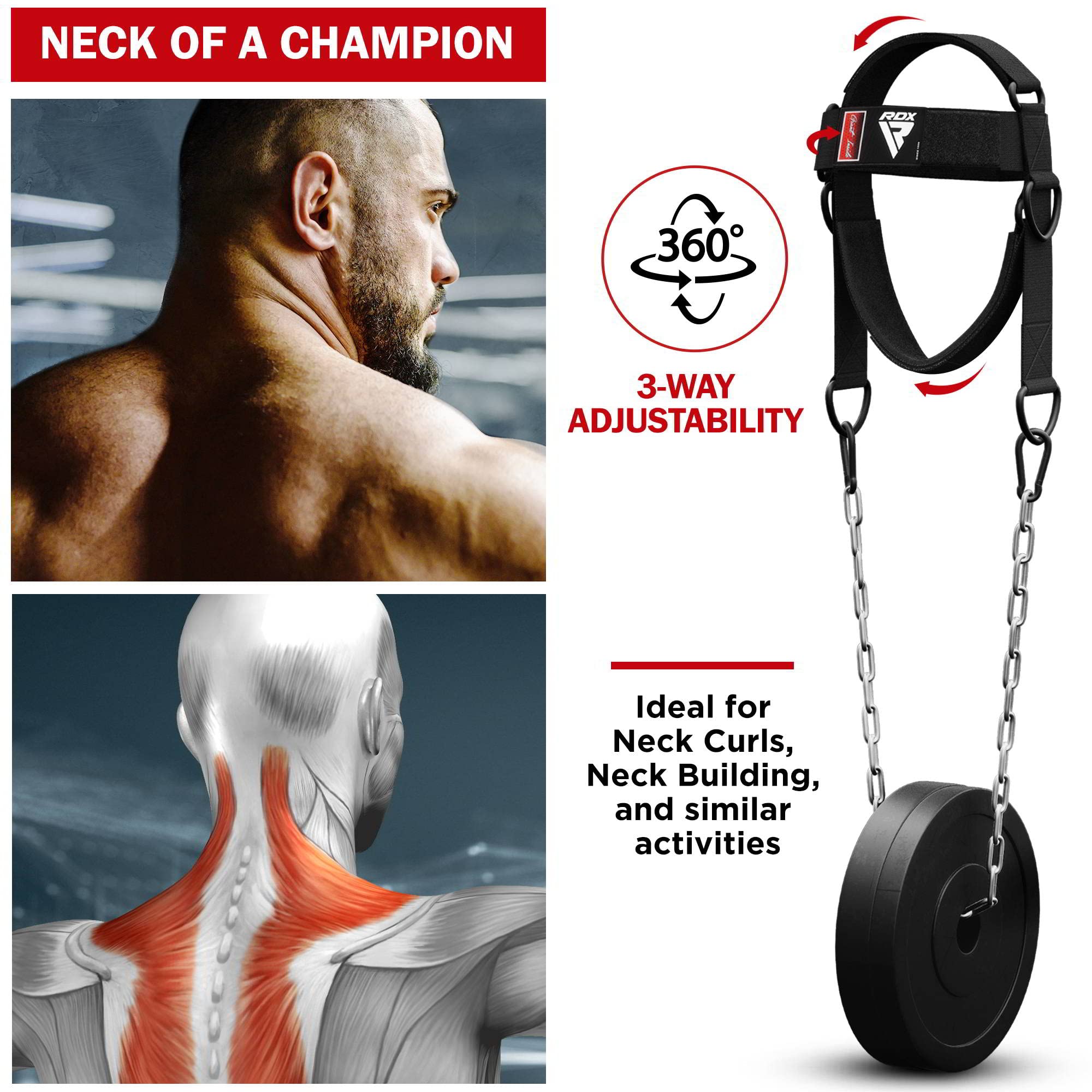 Rdx Neck Harness Weight Lifting Training, Head Harness Exerciser, 4Mm Padded Neck Builder, 90Cm Long Adjustable Steel Chain, Gym