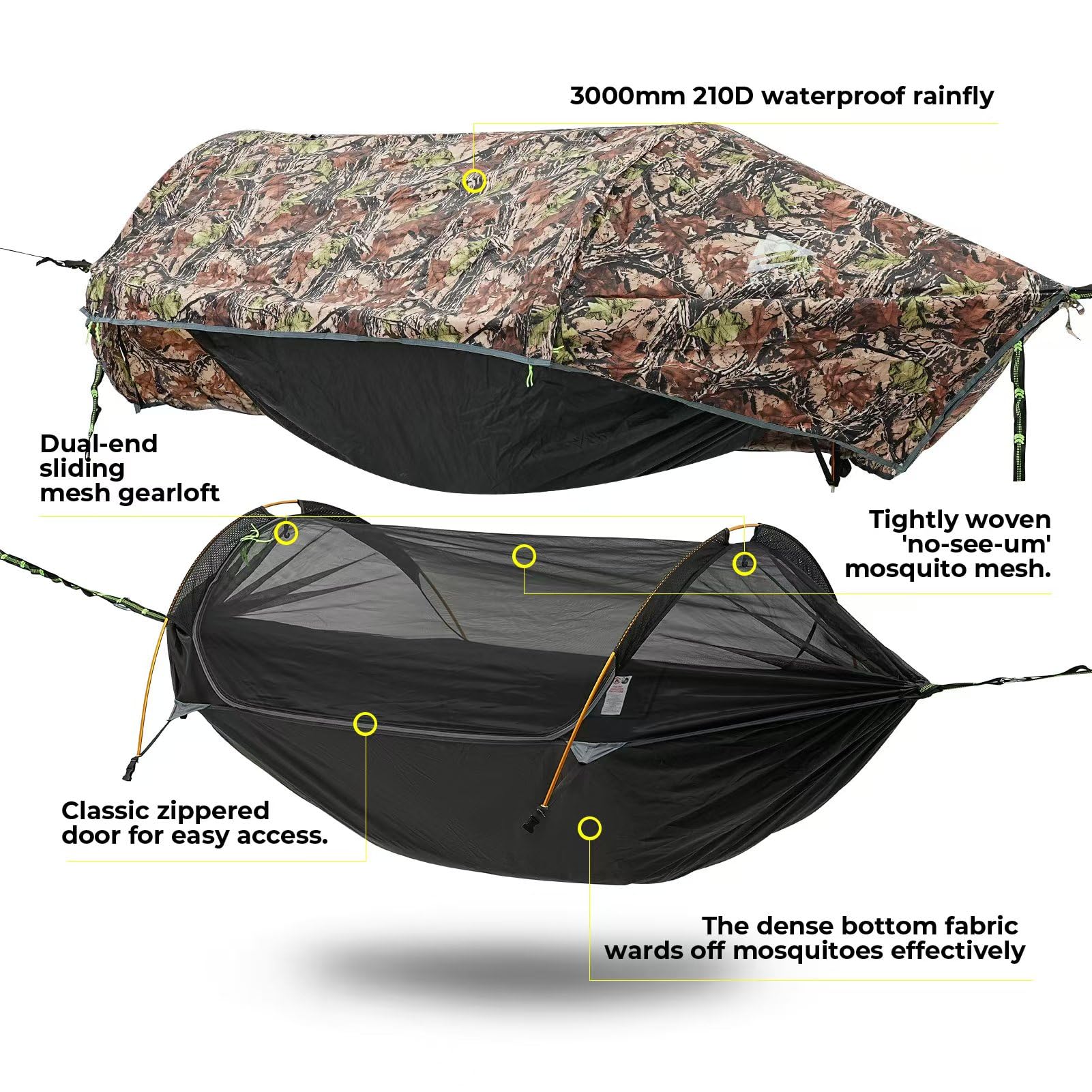 Camping Hammock Tent With Mosquito Net & Rainfly, 3 In 1 Waterproof Lightweight Portable Sleeping Hammock Bug Backpacker Travel