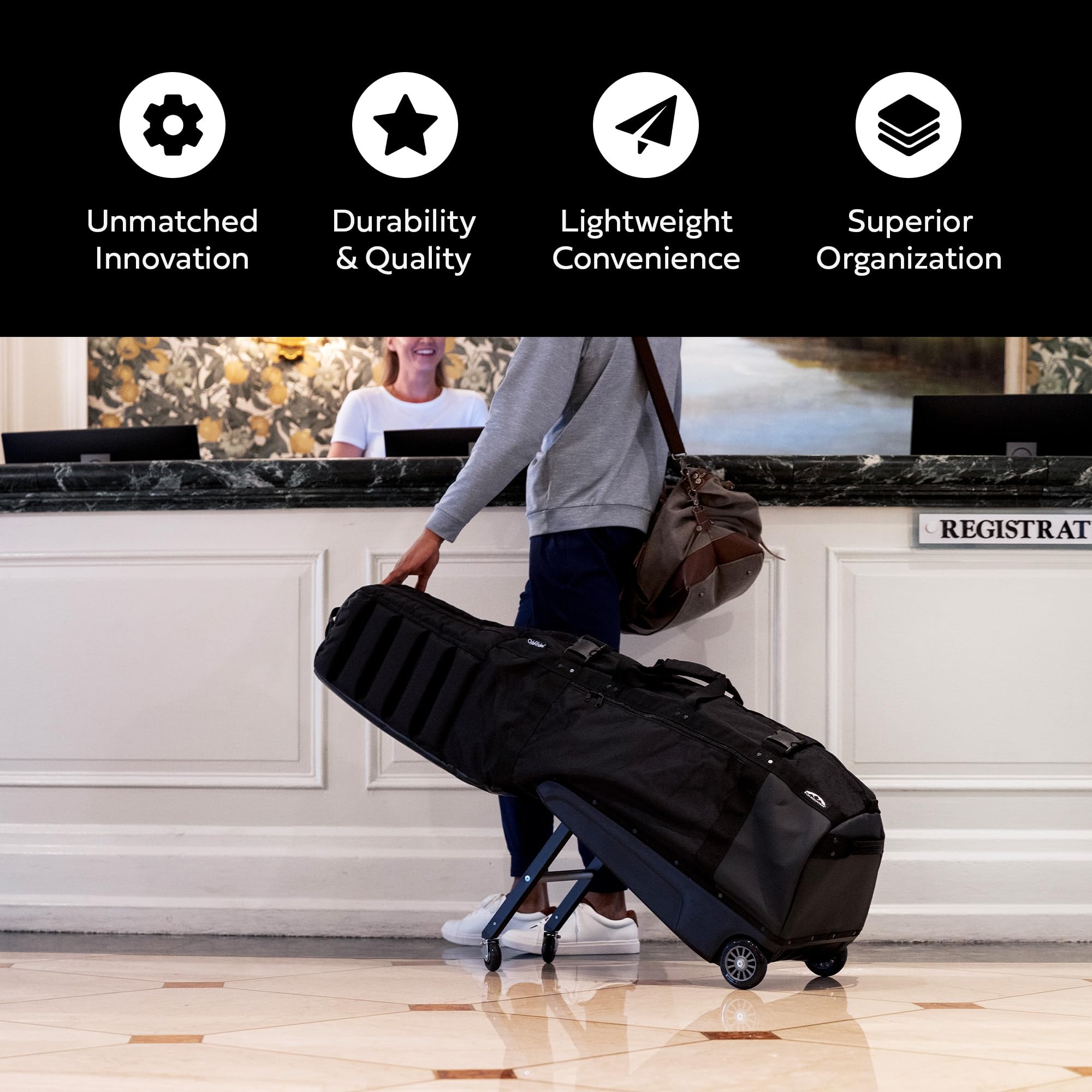 Sun Mountain Clubglider Meridian - Prestigious Golf Bag With Wheels For Ultimate Convenience - Heavy Duty Golf Travel Bag With D
