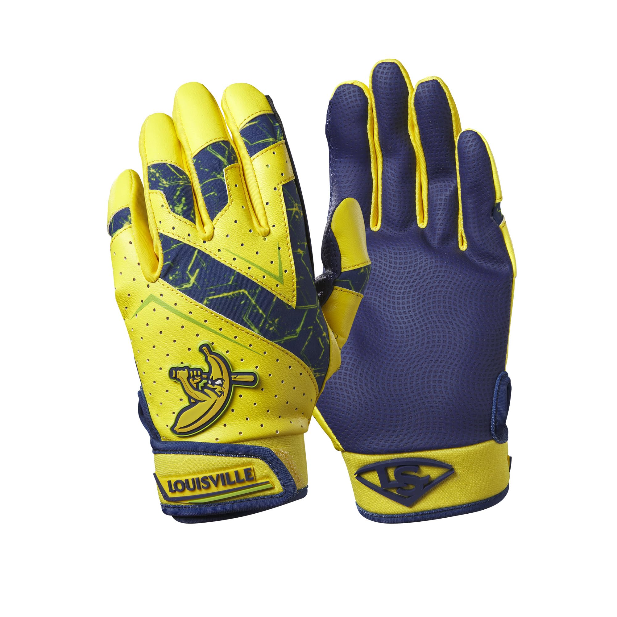 Louisville Slugger Savannah Bananas Youth Genuine V2 Batting Gloves - Yellow/Navy, Medium