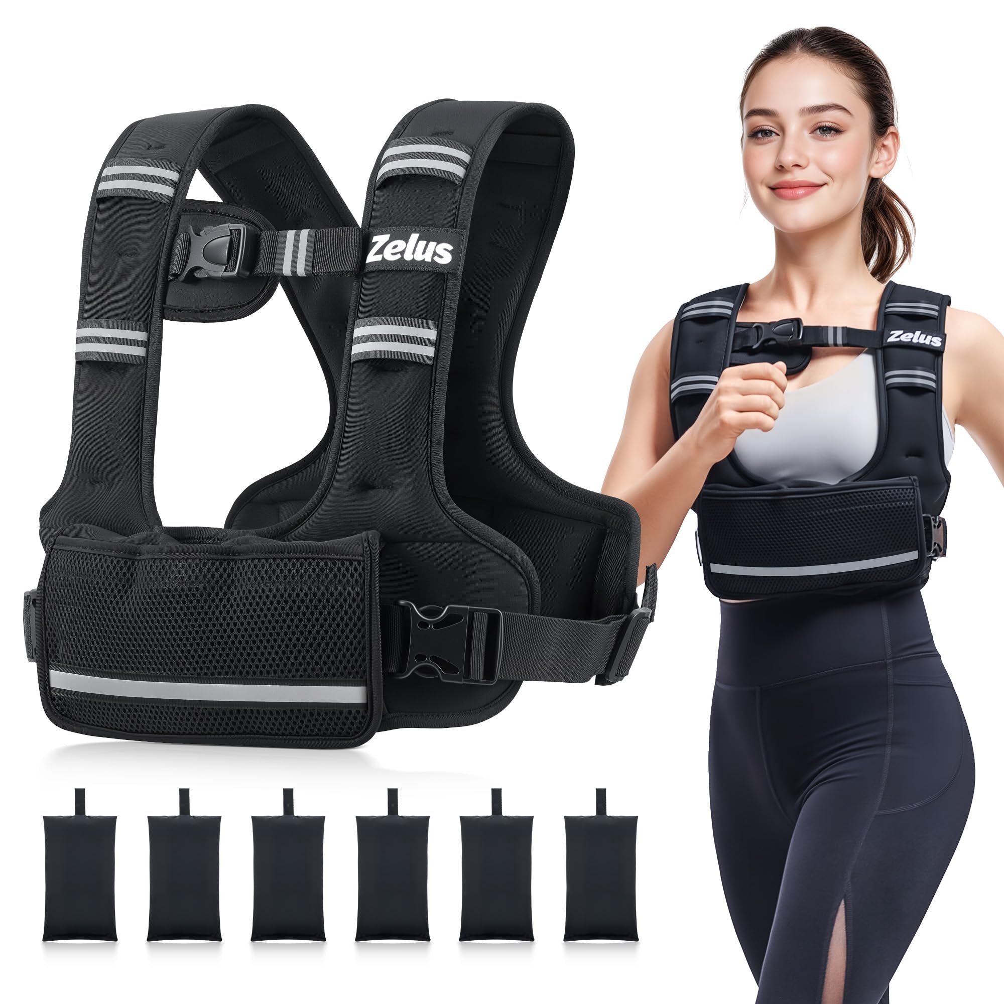 ZELUS Weighted Vest for Women Men, 4-10lb/11-20lb/20-32lb Curve-Fit Ergonomic Design Adjustable Workout Vest with 6 Iron Sand Ba