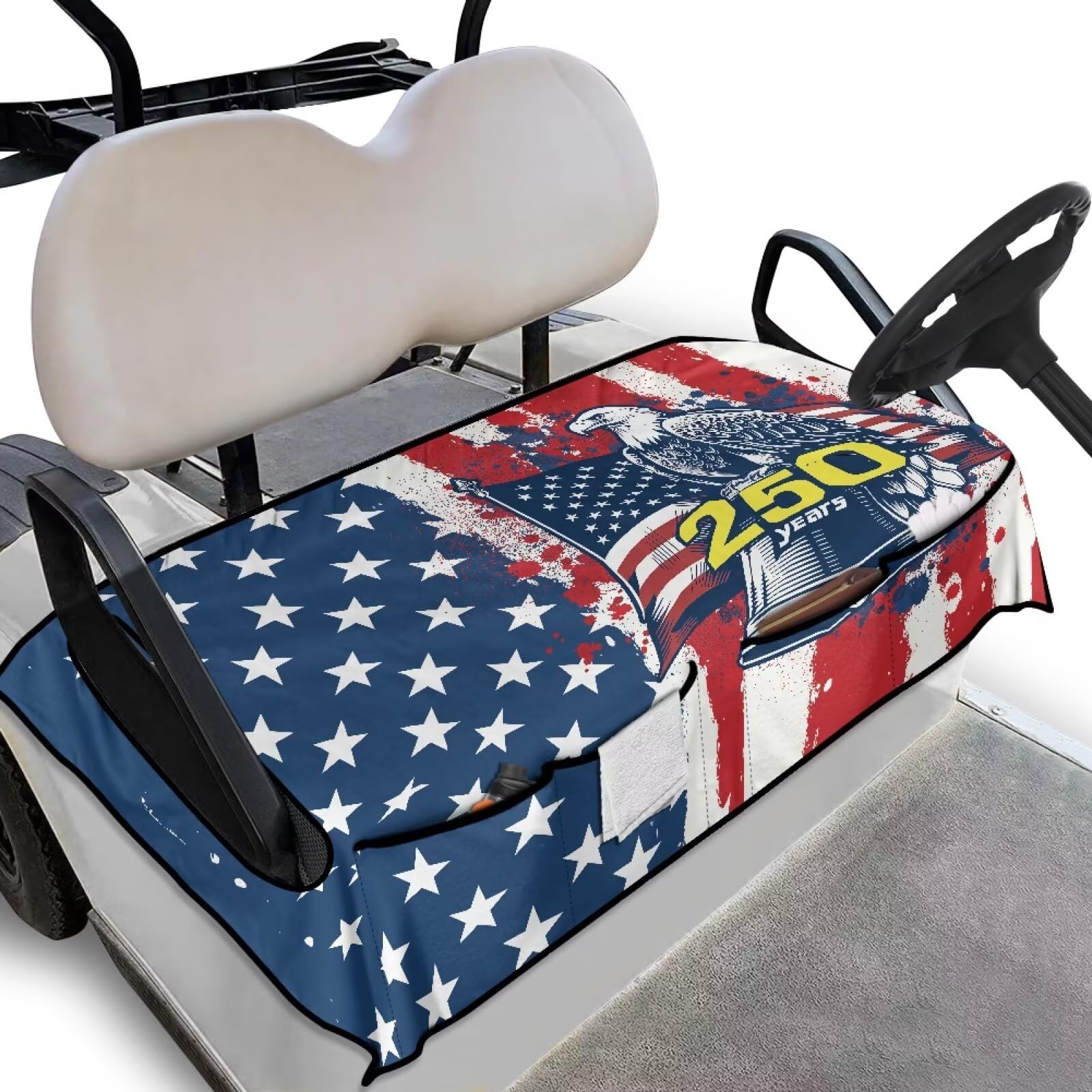 Knextrepoy Eagle Golf Cart Seat Covers 250 Years American Flag Golf Cart Cushion Covers Club Car Seat Towel Blanket with 4 Front