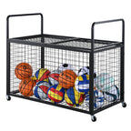 Vevor Rolling Sports Ball Storage Cart, Lockable Basketball Cage With Double Lids, Sport Equipment Holder Organizer For Indoor O