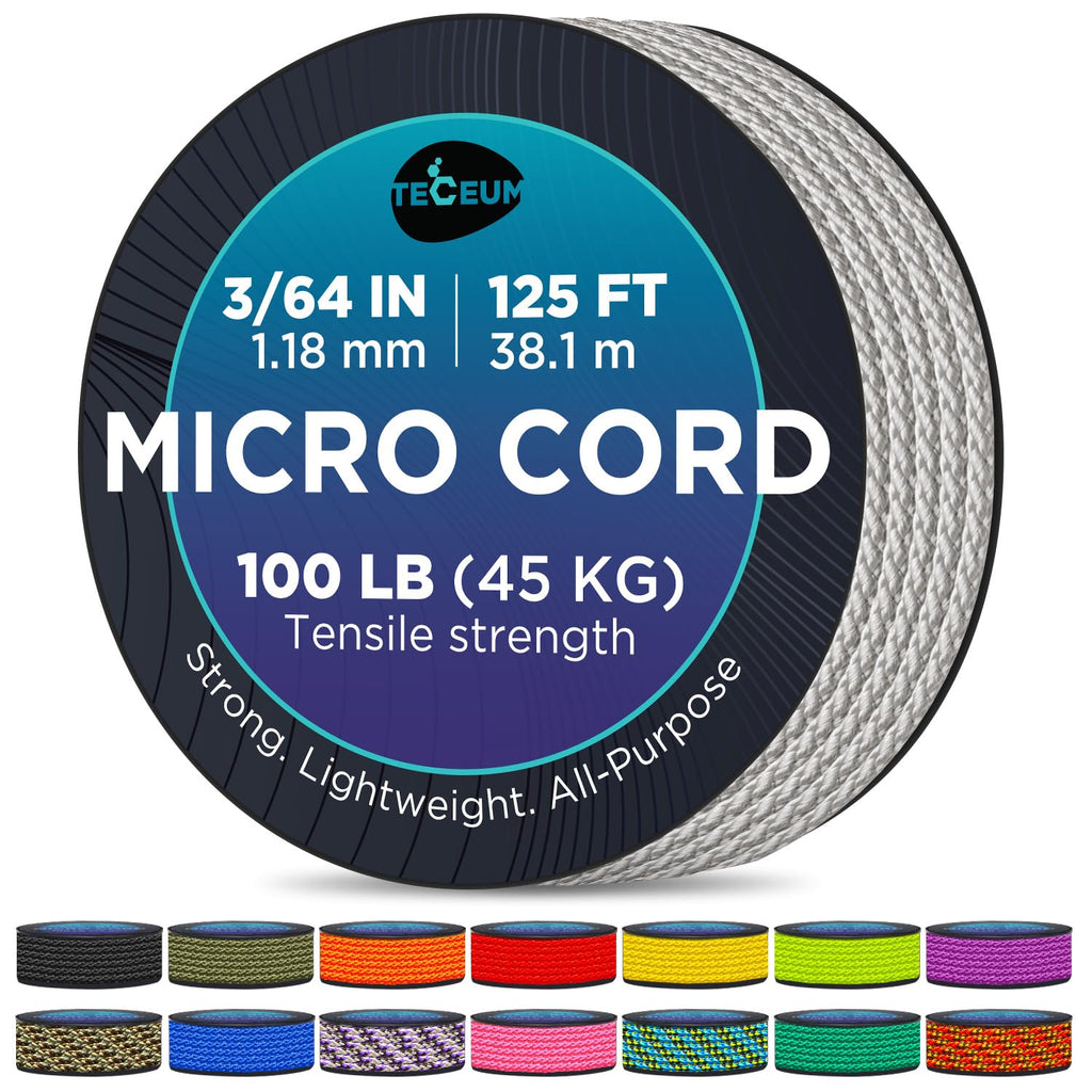 Teceum Micro Paracord - Silver Gray - 1.18 Mm X 125 Ft - Micro Utility Cord - Thin Braided Paracord Rope Nylon Polyester - Wind 