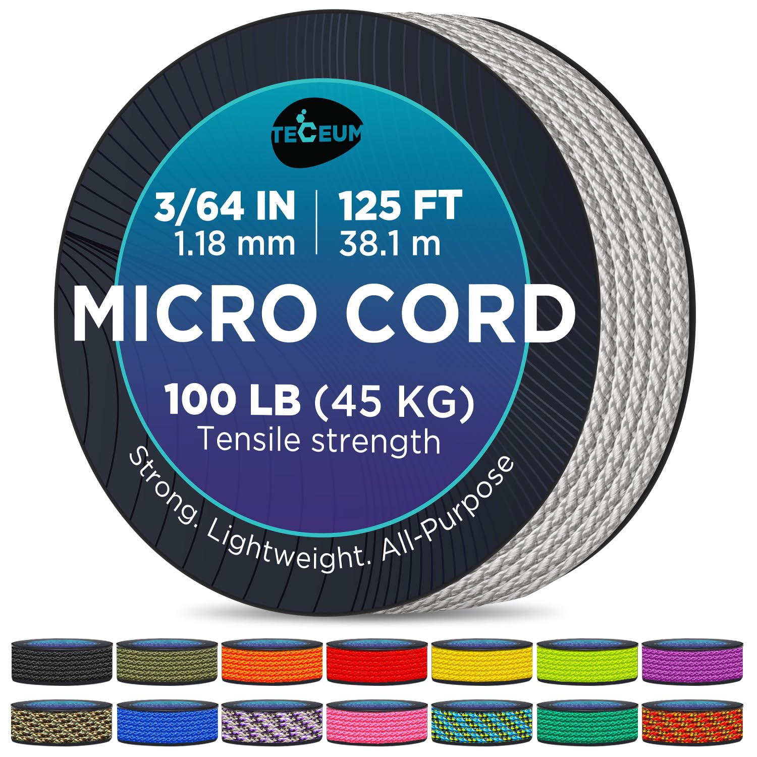 Teceum Micro Paracord - Silver Gray - 1.18 Mm X 125 Ft - Micro Utility Cord - Thin Braided Paracord Rope Nylon Polyester - Wind 