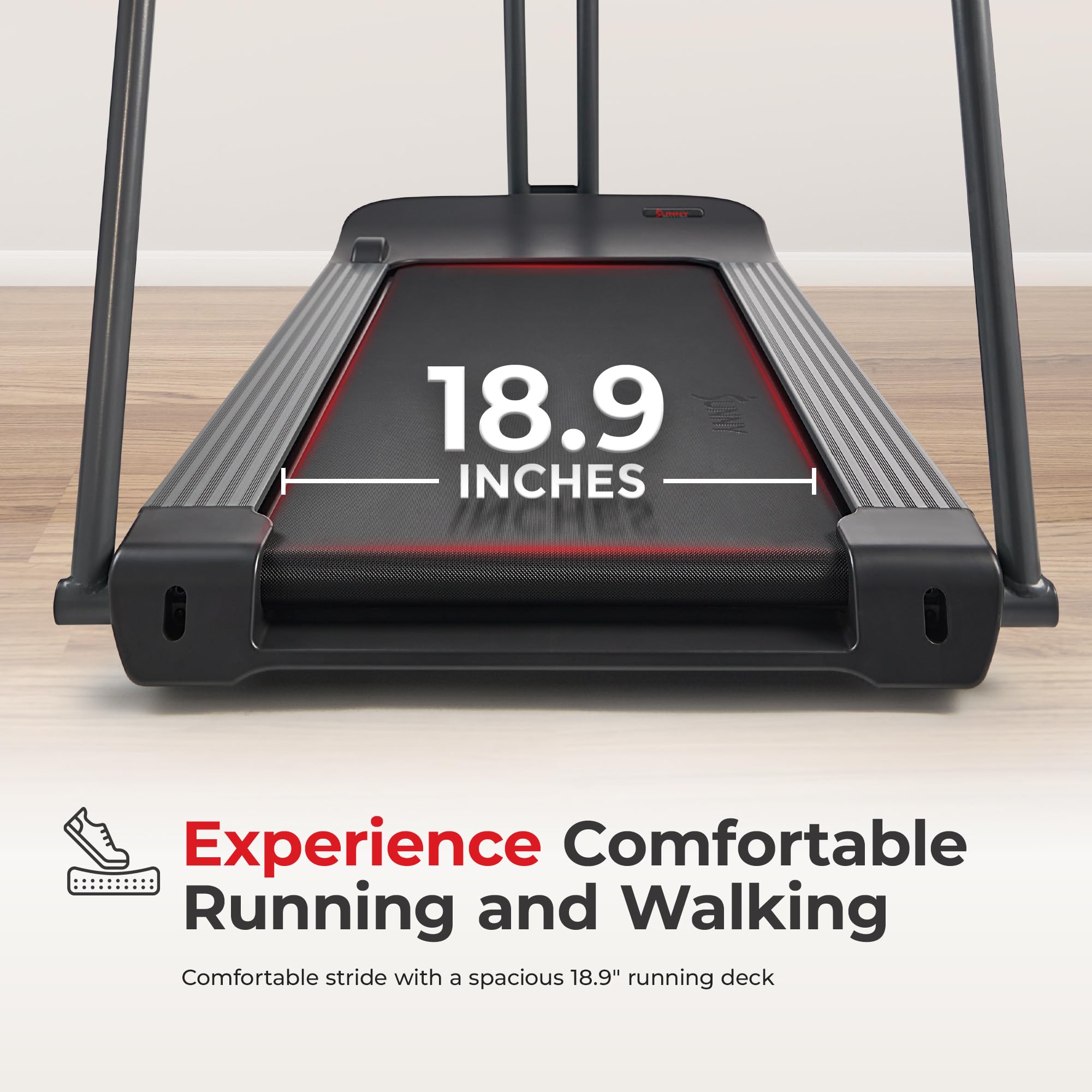 Sunny Health & Fitness Endurance Cardio Running Walking Treadmill with Extended Safety Handrails, Low-Impact, Low Wide Deck and