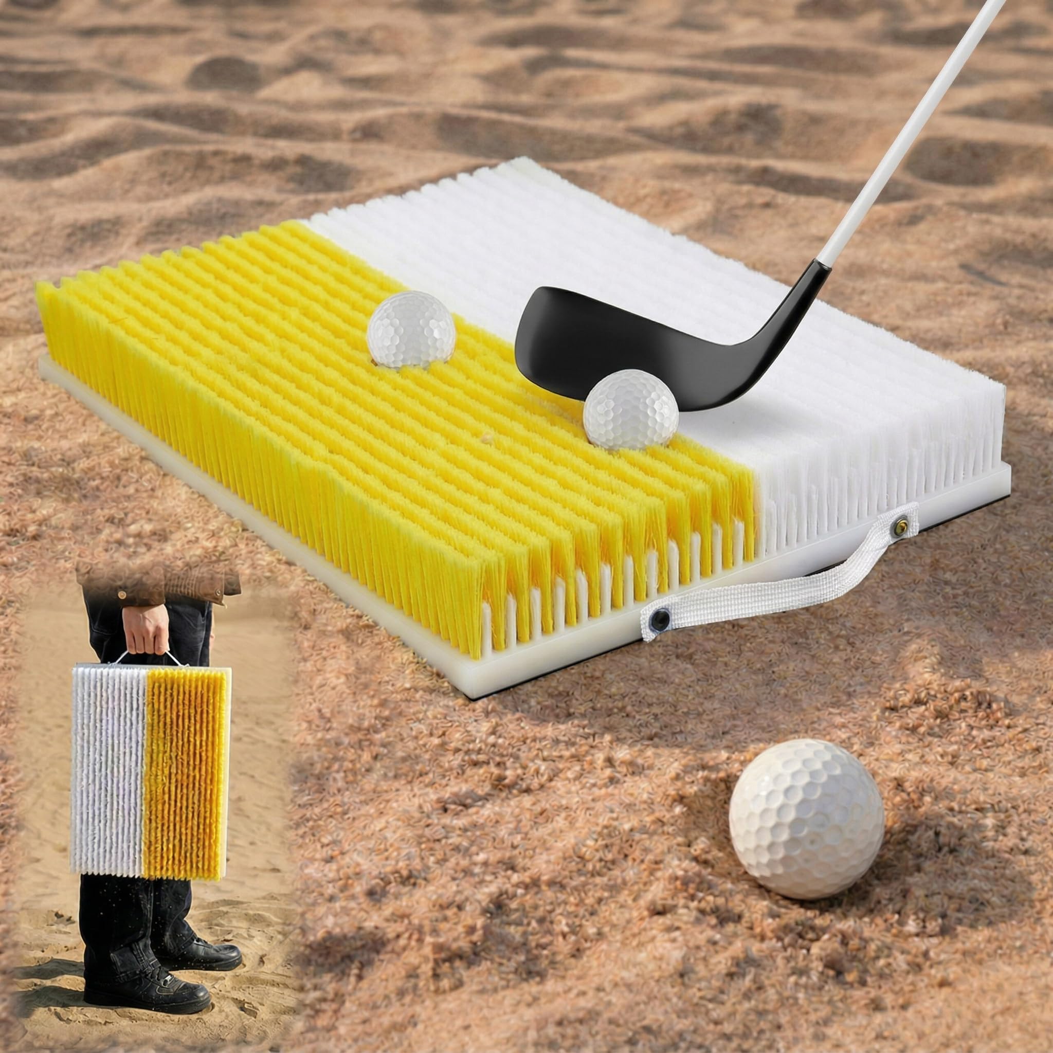 Shappy Golf Bunker Practice Mat Golf Simulator with Handle, Dual Sand Trap Trainer with Shallow & Deep Pit Simulation, 15.8  x 1