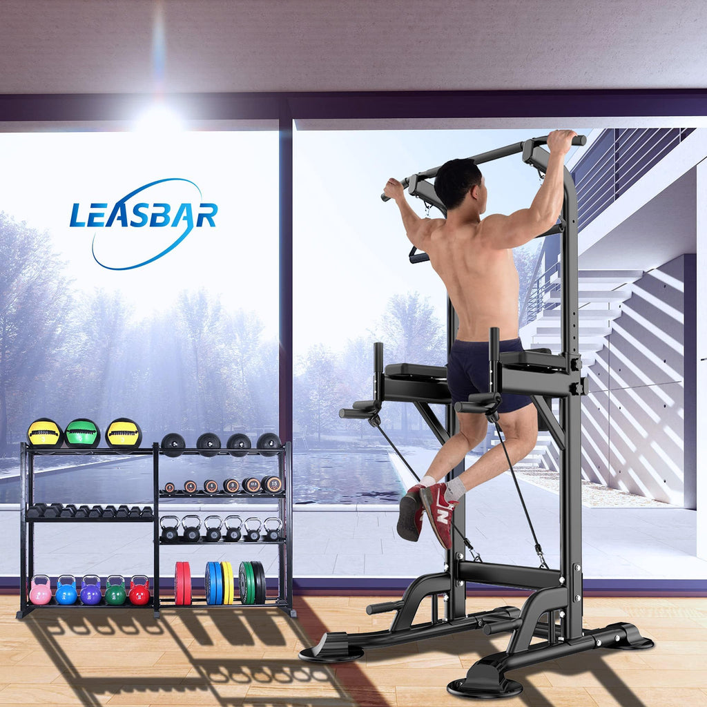Leasbar Power Tower, Stand Workout Station 330 Lbs Capacity, Adjustable Dip & Pull Up Bar Station, Multi-Function Strength Train