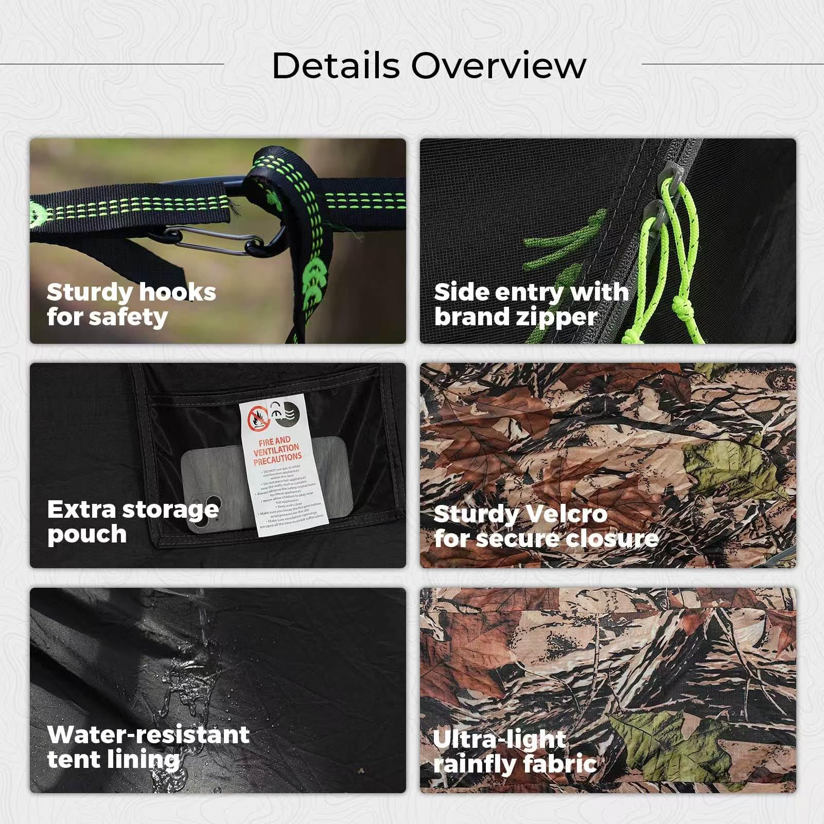 Rivenlo Camping Hammock Tent With Mosquito Net & Rainfly, 3 In 1 Waterproof Lightweight Portable Sleeping Hammock Bug Backpacker