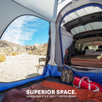 Napier Sportz Suv Tent 9'X9' Waterproof Camping Tent With Universal Vehicle Sleeve And Awning 5 Person Blue/Grey Car Tent