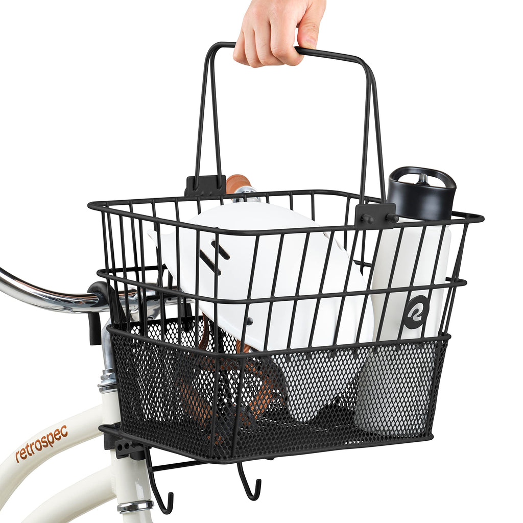 Retrospec Bicycles Detachable Steel Half-Mesh Apollo Bike Basket with Handles, Black