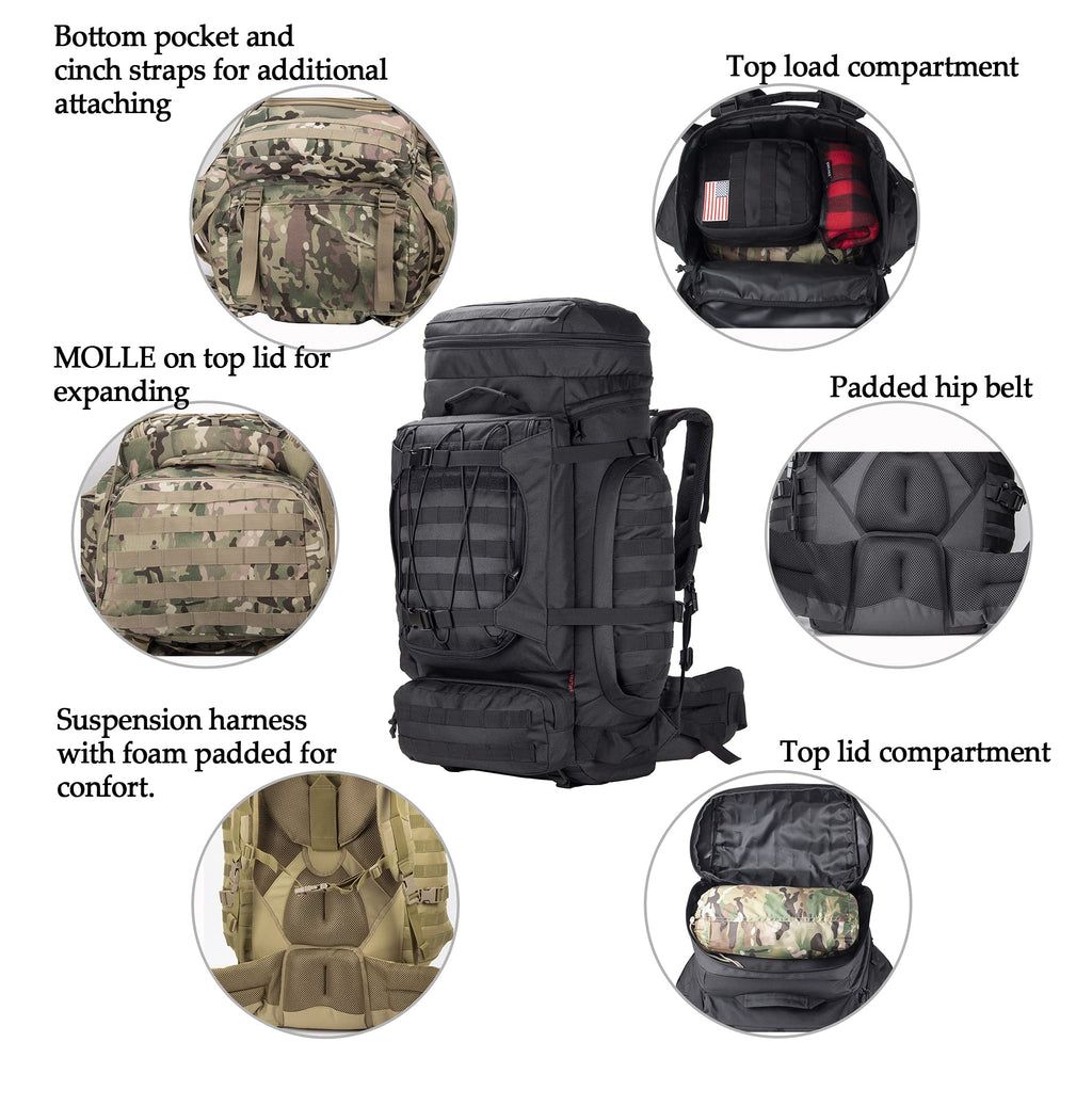 Xmilpax Large Military Backpack Army Rucksack Tactical Molle Pack For Camping Backpacking Hunting Bushcraft Adventure 70L