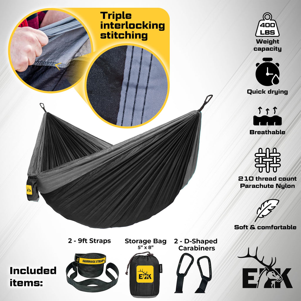 Elk Single Hammock With Tree Straps For Outdoor Camping, Hiking, Backpacking And Travel - Compact, Portable And Lightweight Para