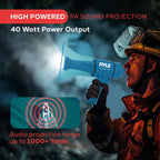 Pyle Compact And Portable Mega Phone Speaker - 40W Waterproof Bullhorn With Alarm Siren, Adjustable Volume, Led Flashlight, And