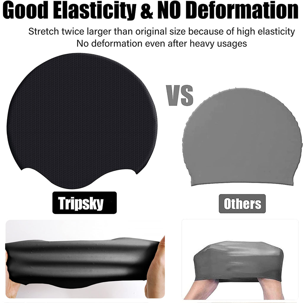 Tripsky Silicone Swim Cap For Long Hair, Swimming Cap For Women Men Teenagers, Stereoscopic Pattern Bathing Cap Ideal For Curly